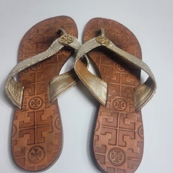 Tory Burch Thora Gold Metallic Sandals - Picture 3 of 5